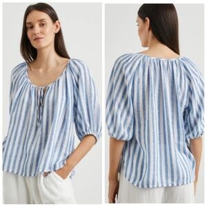 Rails Kirstie Linen Blend Top $168 Blue And White Striped Women's Small Nautical